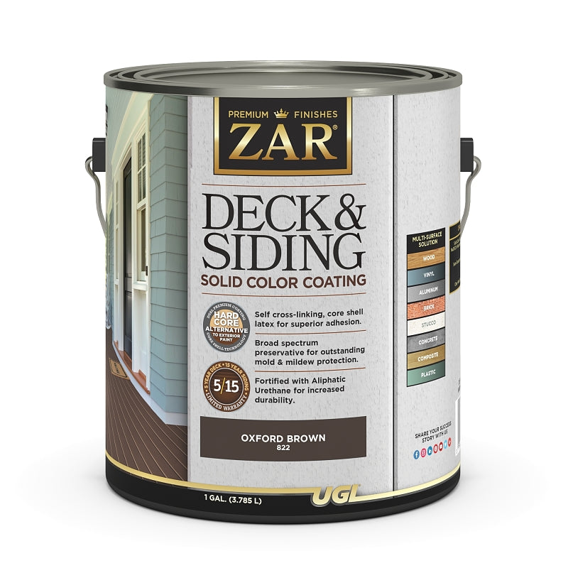 ZAR ZAR 82213 Deck and Siding Solid Color Coating, Oxford Brown, Liquid, 1 gal PAINT ZAR