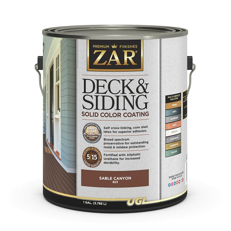 ZAR ZAR 82313 Deck and Siding Solid Color Coating, Sable Canyon, Liquid, 1 gal
