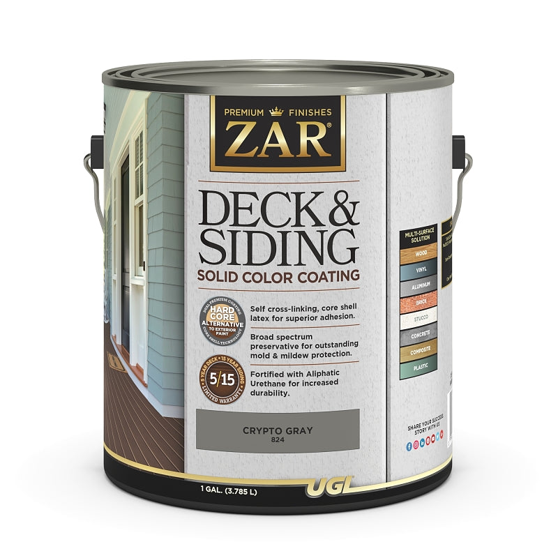 ZAR ZAR 82413 Deck and Siding Solid Color Coating, Crypto Gray, Liquid, 1 gal