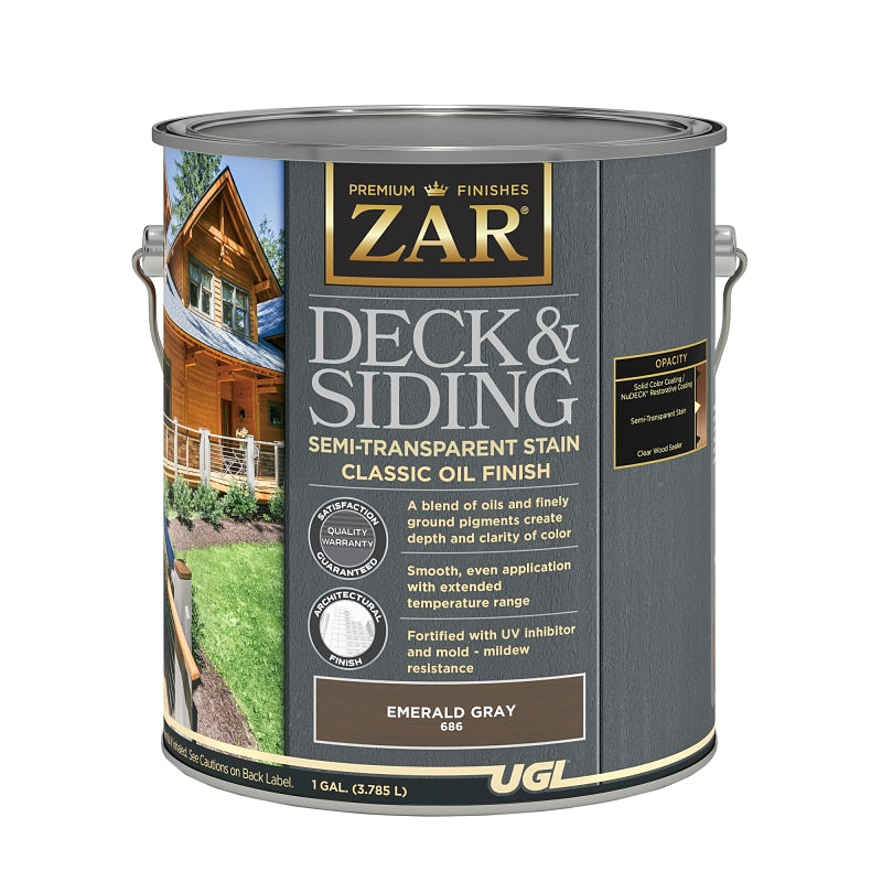 ZAR ZAR 68613 Deck and Siding Semi-Transparent Stain, Emerald Gray, Liquid, 1 gal PAINT ZAR   