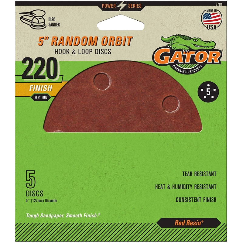 GATOR Gator 3781 Sanding Disc, 220 Grit, Extra Fine, Aluminum Oxide Abrasive, Vented, 5 in Dia TOOLS GATOR