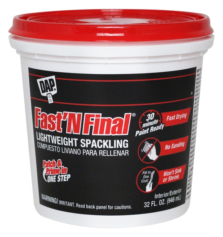 DAP DAP 12142 Lightweight Spackling, Latex, Oil Base, White, 1 qt Tub PAINT DAP