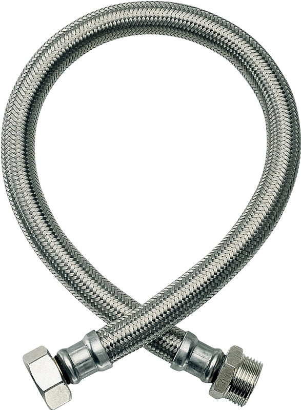 FLUIDMASTER Fluidmaster B2H18 High-Flexible Water Heater Connector, 3/4 in, MIP x Compression, Stainless Steel, Nickel, 18 in L