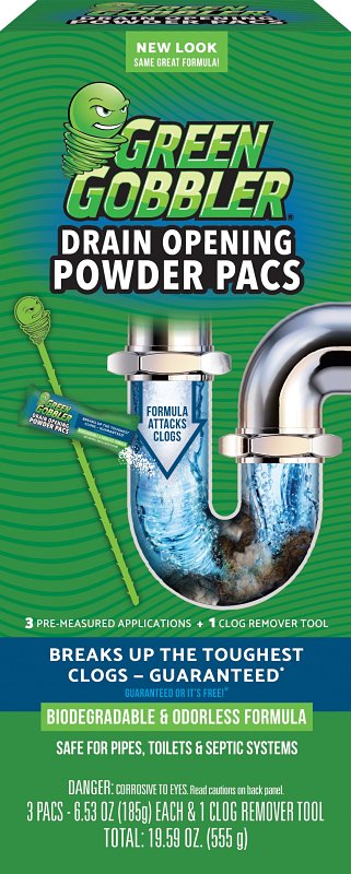 GREEN GOBBLER Green Gobbler GGDC3SEMR Drain Opening Pacs, Powder, Off-White, 8.25 oz Pack PLUMBING, HEATING & VENTILATION GREEN GOBBLER