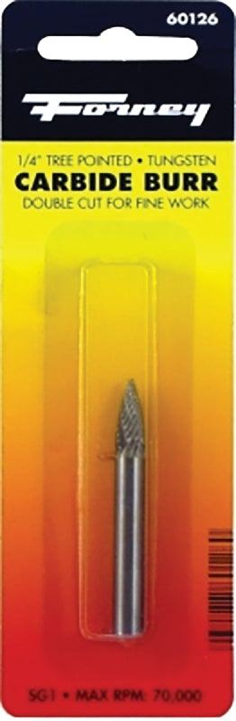 FORNEY Forney 60126 Burr, 1/4 in Dia Cutting, 1/4 in Shank, Tree Pointed Shank, Tungsten Carbide Cutting Edge