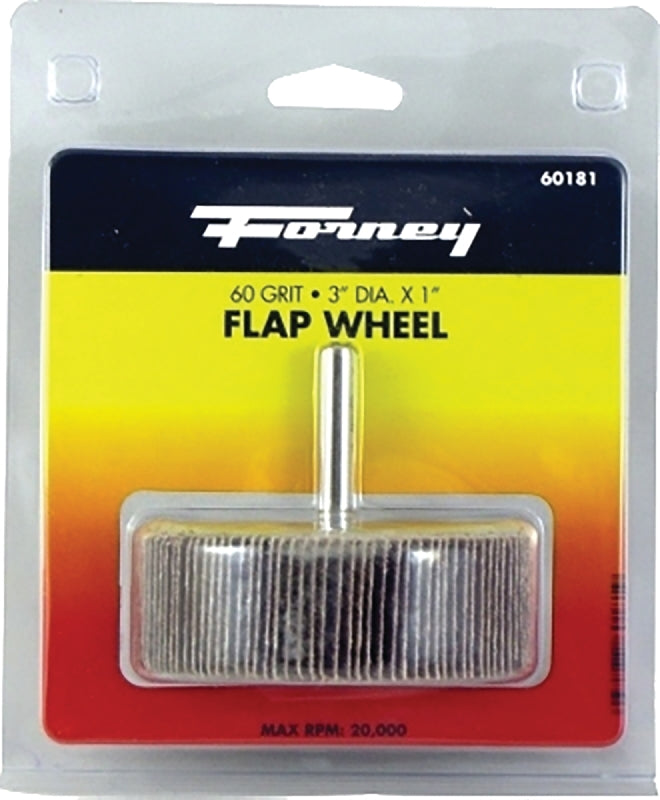 FORNEY Forney 60181 Flap Wheel, 3 in Dia, 1 in Thick, 1/4 in Arbor, 60 Grit, Aluminum Oxide Abrasive
