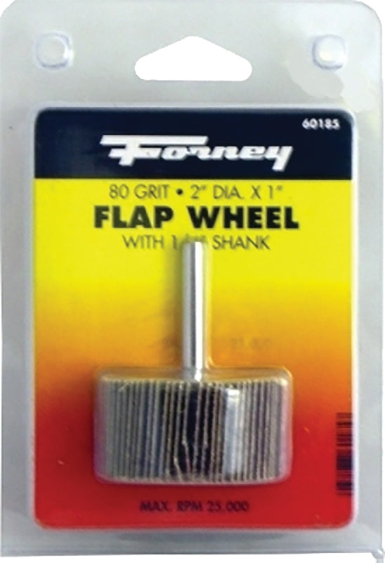 FORNEY Forney 60185 Flap Wheel, Applicable Materials: Metal, Wood, 2 in Dia, 1 in Thick, 1/4 in Arbor, 80 Grit TOOLS FORNEY