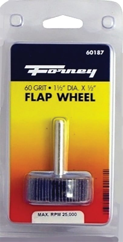 FORNEY Forney 60187 Flap Wheel, Applicable Materials: Metal, Wood, 1-1/2 in Dia, 1/2 in Thick, 1/4 in Arbor
