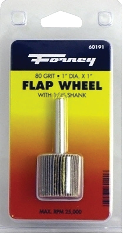 FORNEY Forney 60191 Flap Wheel, 1 in Dia, 1 in Thick, 1/4 in Arbor, 80 Grit, Aluminum Oxide Abrasive