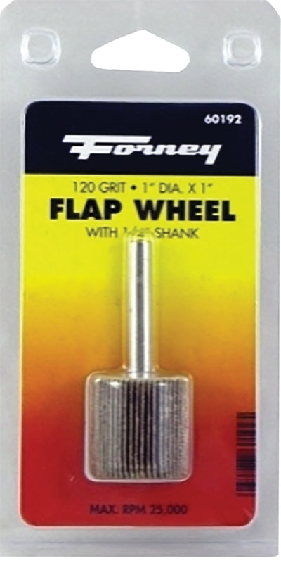 FORNEY Forney 60192 Flap Wheel, 1 in Dia, 1 in Thick, 1/4 in Arbor, 120 Grit, Aluminum Oxide Abrasive