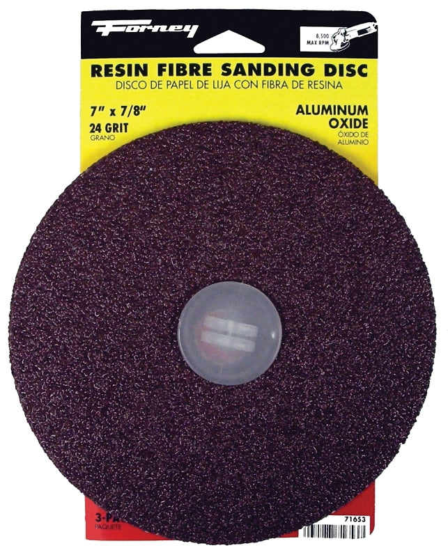 FORNEY Forney 71653 Sanding Disc, 7 in Dia, 7/8 in Arbor, Coated, 24 Grit, Extra Coarse, Aluminum Oxide Abrasive TOOLS FORNEY