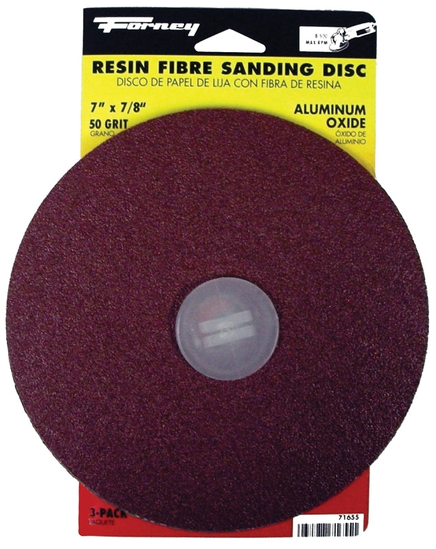 FORNEY Forney 71655 Sanding Disc, 7 in Dia, 7/8 in Arbor, Coated, 50 Grit, Coarse, Aluminum Oxide Abrasive