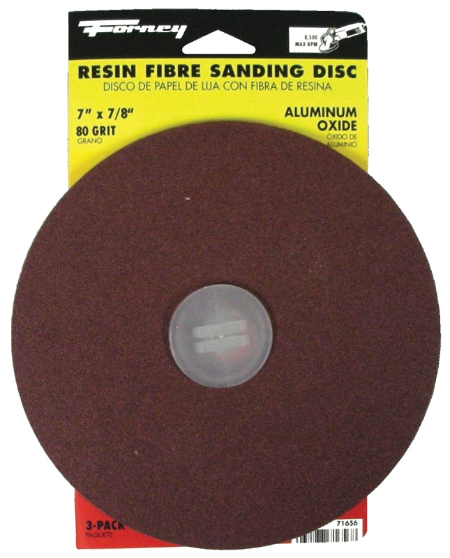 FORNEY Forney 71656 Sanding Disc, 7 in Dia, 7/8 in Arbor, Coated, 80 Grit, Medium, Aluminum Oxide Abrasive