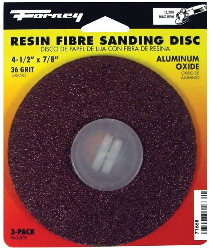 FORNEY Forney 71668 Sanding Disc, 4-1/2 in Dia, 7/8 in Arbor, Coated, 36 Grit, Extra Coarse, Aluminum Oxide Abrasive