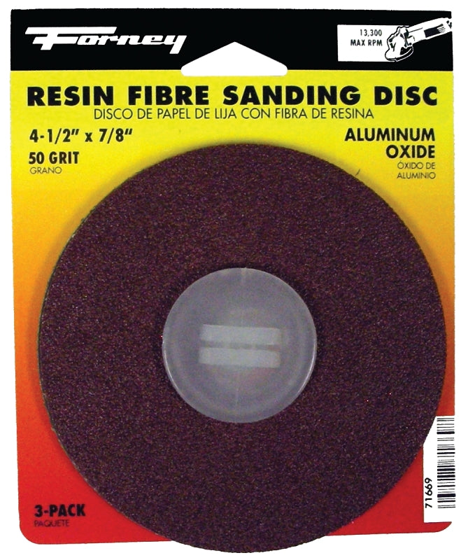 FORNEY Forney 71669 Sanding Disc, 4-1/2 in Dia, 7/8 in Arbor, Coated, 50 Grit, Coarse, Aluminum Oxide Abrasive