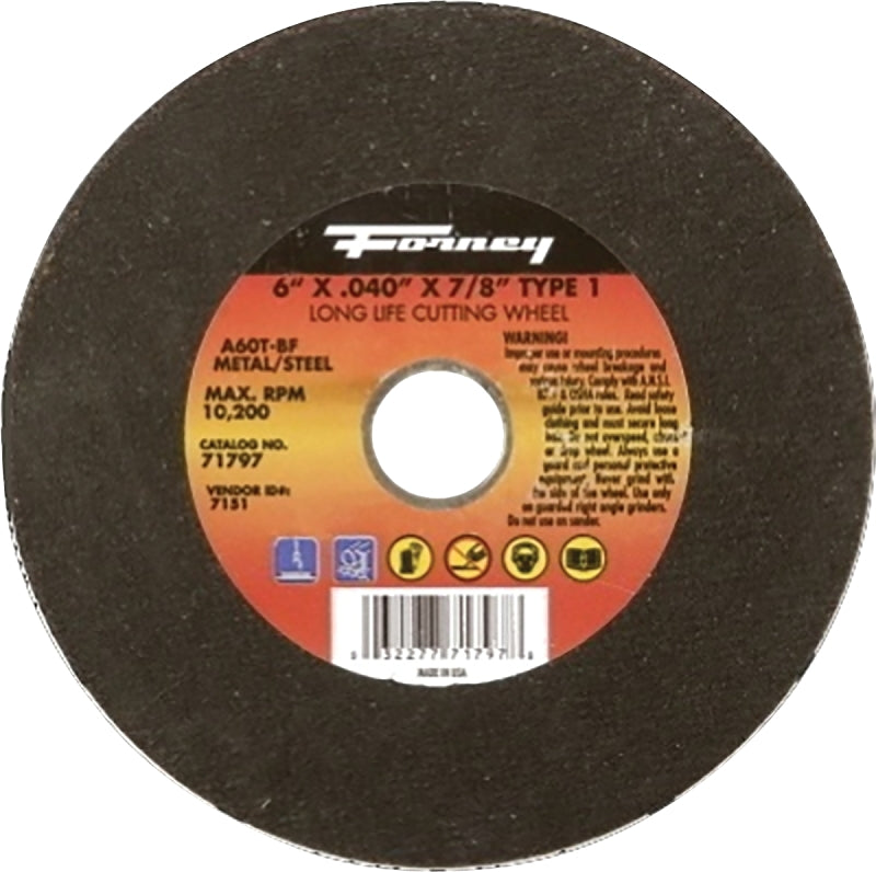 FORNEY Forney 71797 Cut-Off Wheel, 6 in Dia, 0.04 in Thick, 7/8 in Arbor, 60 Grit, Medium, Aluminum Oxide Abrasive TOOLS FORNEY