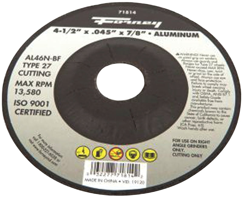 FORNEY Forney 71814 Cut-Off Wheel, 4-1/2 in Dia, 0.045 in Thick, 7/8 in Arbor, 46 Grit, Medium, Aluminum Oxide Abrasive TOOLS FORNEY