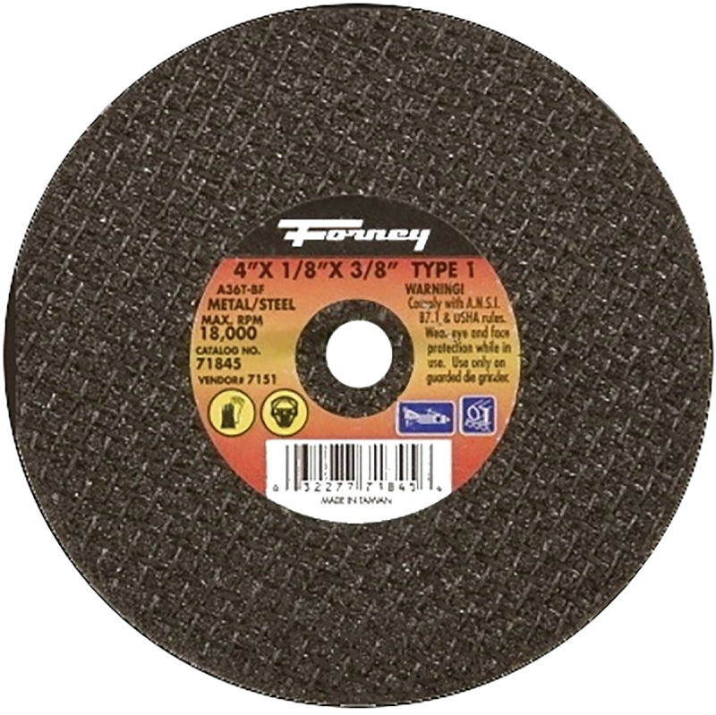 FORNEY Forney 71845 Cut-Off Wheel, 4 in Dia, 1/8 in Thick, 3/8 in Arbor, 36 Grit, Medium, Aluminum Oxide Abrasive TOOLS FORNEY