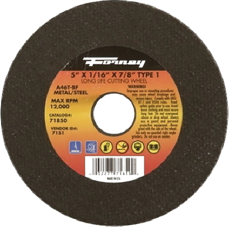 FORNEY Forney 71850 Cut-Off Wheel, 5 in Dia, 1/16 in Thick, 7/8 in Arbor, 46 Grit, Medium, Aluminum Oxide Abrasive
