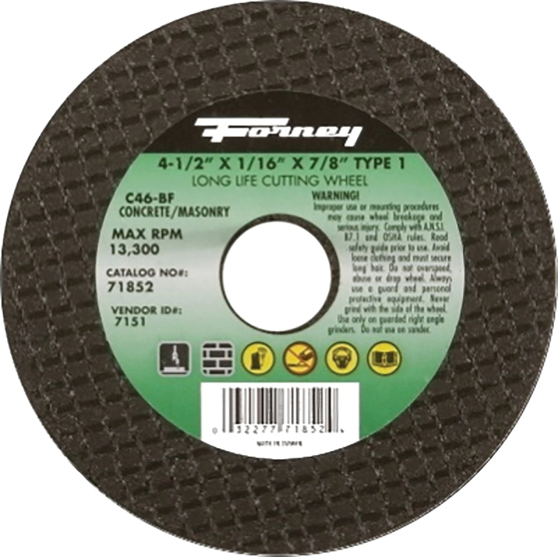 FORNEY Forney 71852 Cut-Off Wheel, 4-1/2 in Dia, 1/16 in Thick, 7/8 in Arbor, 24 Grit, Coarse, Silicon Carbide Abrasive TOOLS FORNEY