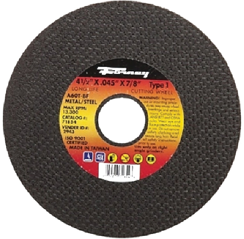 FORNEY Forney 71854 Cut-Off Wheel, 4-1/2 in Dia, 0.045 in Thick, 7/8 in Arbor, 60 Grit, Medium, Aluminum Oxide Abrasive