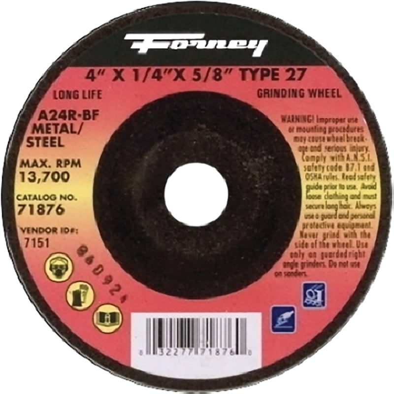 FORNEY Forney 71876 Grinding Wheel, 4 in Dia, 1/4 in Thick, 5/8 in Arbor, 24 Grit, Coarse, Aluminum Oxide Abrasive TOOLS FORNEY