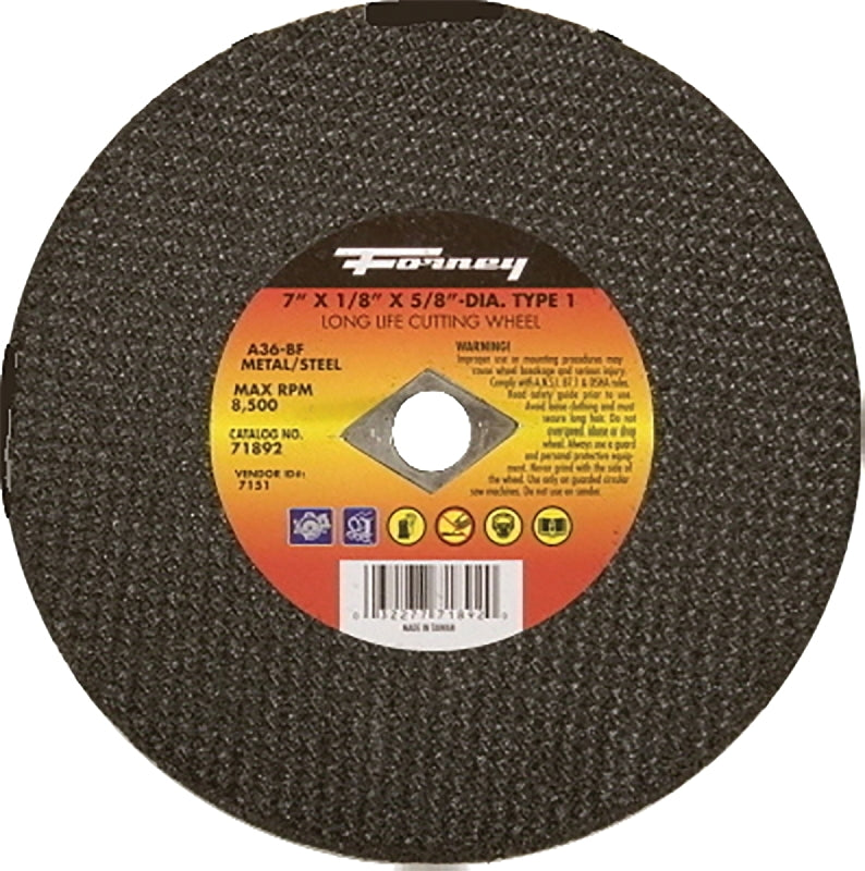 FORNEY Forney 71892 Cut-Off Wheel, 7 in Dia, 1/8 in Thick, 5/8 in Arbor, 24 Grit, Coarse, Aluminum Oxide Abrasive