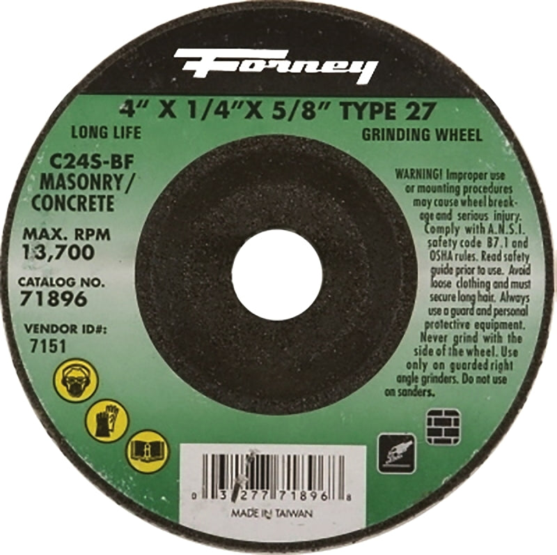 FORNEY Forney 71896 Grinding Wheel, 4 in Dia, 1/4 in Thick, 5/8 in Arbor, 24 Grit, Coarse, Silicone Carbide Abrasive