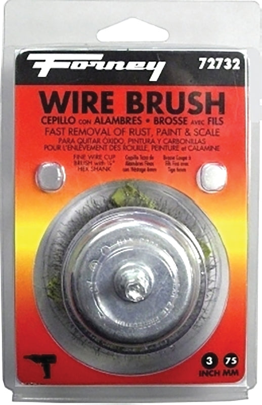 FORNEY Forney 72732 Wire Cup Brush, 3 in Dia, 0.008 in Dia Bristle, Steel Bristle