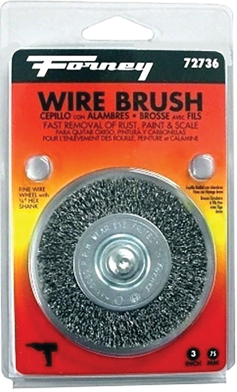 FORNEY Forney 72736 Wire Wheel Brush, 3 in Dia, 0.008 in Dia Bristle