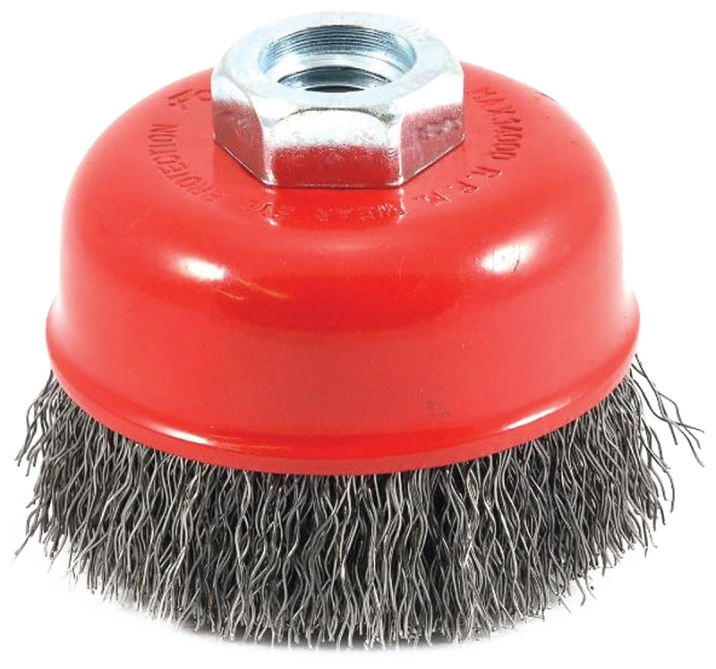 FORNEY Forney 72755 Wire Cup Brush, 2-3/4 in Dia, 5/8-11 Arbor/Shank, 0.014 in Dia Bristle, Carbon Steel Bristle