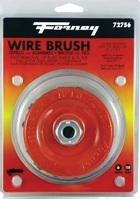 FORNEY Forney 72756 Wire Cup Brush, 6 in Dia, 5/8-11 Arbor/Shank, 0.02 in Dia Bristle, Carbon Steel Bristle TOOLS FORNEY