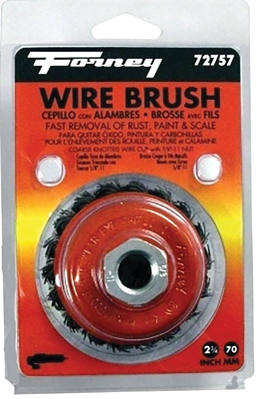 FORNEY Forney 72757 Wire Cup Brush, 2-3/4 in Dia, 5/8-11 Arbor/Shank, 0.02 in Dia Bristle, Carbon Steel Bristle TOOLS FORNEY