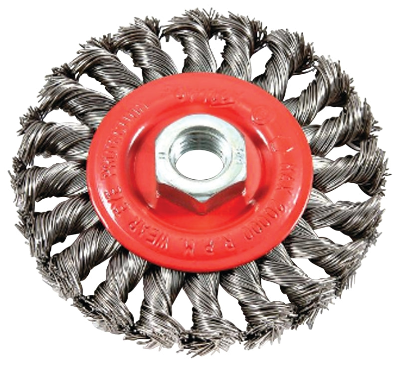 FORNEY Forney 72759 Wire Wheel Brush, 4 in Dia, 5/8-11 Arbor/Shank, Twist Knot Bristle, 0.02 in Dia Bristle