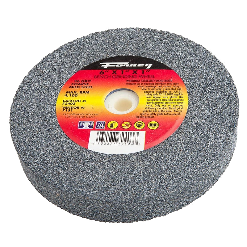 FORNEY Forney 72403 Bench Grinding Wheel, 6 in Dia, 1 in W, 1 in Arbor, 36 Grit, Coarse, Aluminum Oxide Abrasive