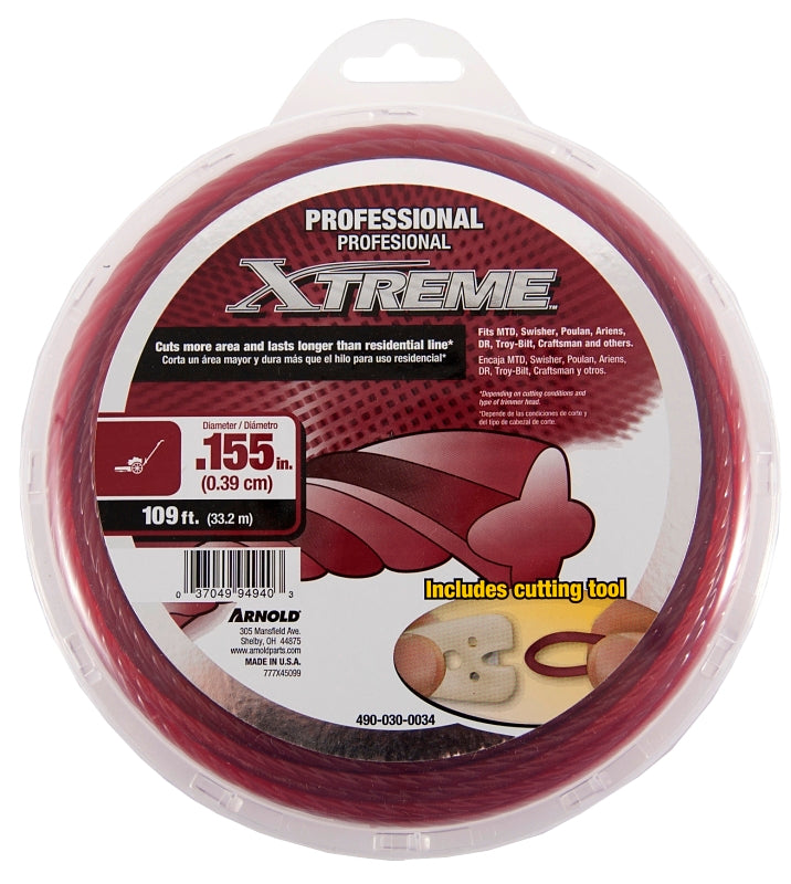 ARNOLD XTREME Arnold Xtreme Professional 490-030-0034 Trimmer Line, 0.155 in Dia, 109 ft L, Polymer, Maroon OUTDOOR LIVING & POWER EQUIPMENT ARNOLD XTREME