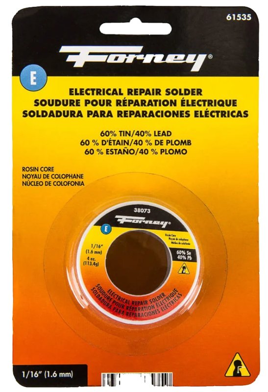 FORNEY INDUSTRIES Forney 61535 Solder, Silvery White, 4 oz, Carded, Solid, 190 deg C Melting Point TOOLS FORNEY INDUSTRIES