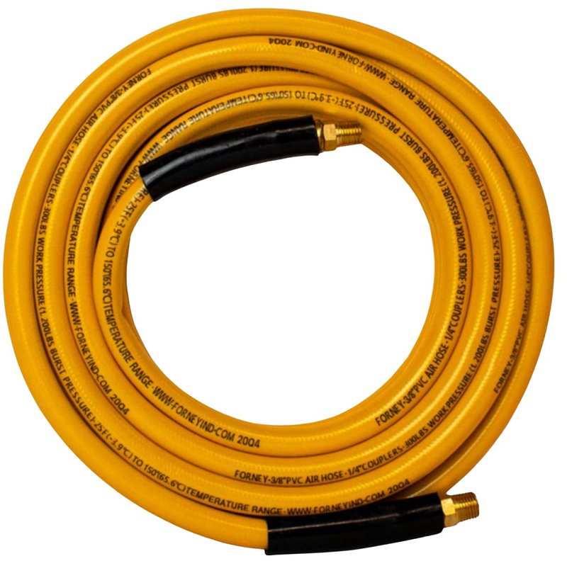 FORNEY INDUSTRIES Forney 75410 Air Hose, 3/8 in ID, 25 ft L, MNPT, 300 psi Pressure, PVC, Yellow TOOLS FORNEY INDUSTRIES