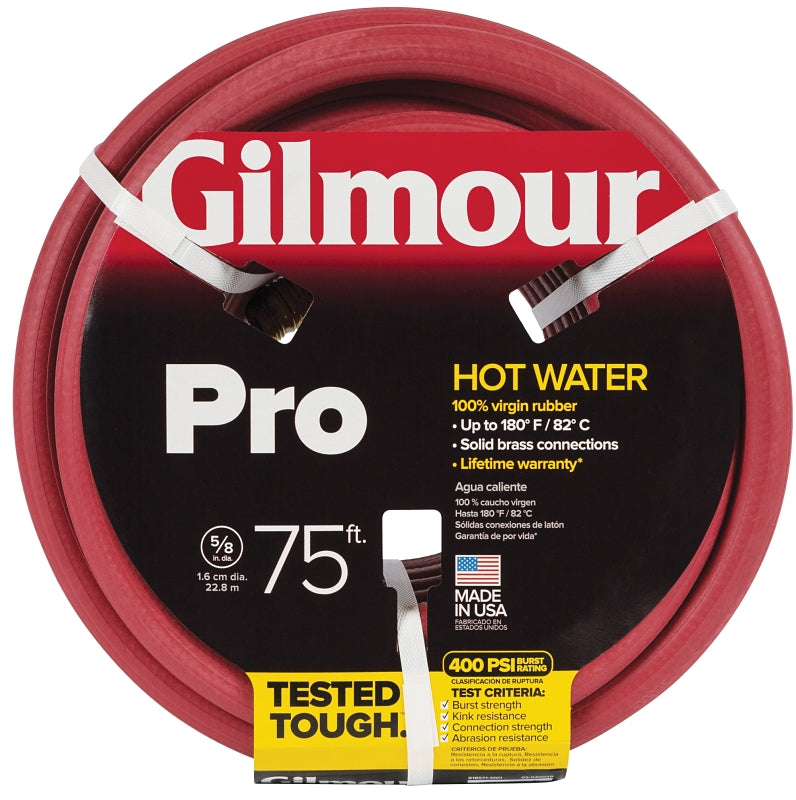 GILMOUR MFG Gilmour 886751-1001/81857 Professional Hose, 3/4 in, 75 ft L, GHT, Brass/Metal/Rubber, Red