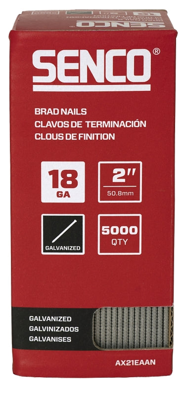 SENCO Senco AX21EAAN Series Nail, Glue Collation, 2 in L, 18 ga, Steel, Electro-Galvanized, Brad, Medium Head, Smooth Shank