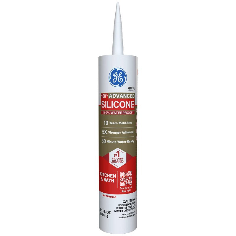 HENKEL CONSUMER ADHESIVES GE Advanced Silicone 2 2812565 Kitchen & Bath Sealant, White, 24 hr Curing, 10.1 fl-oz Cartridge