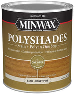 MINWAX Minwax PolyShades 61310444 Polyurethane, Satin, Liquid, Honey Pine, 1 qt Can PAINT MINWAX