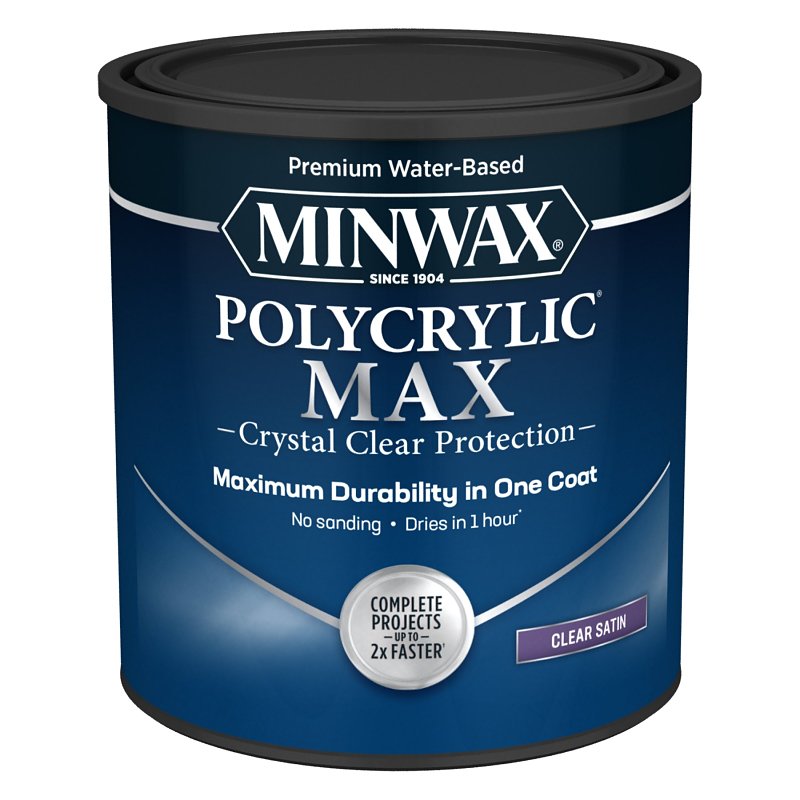 MINWAX Minwax Polycrylic 611115555 Interior Wood Stain, Satin, Clear, Liquid, 1 qt PAINT MINWAX