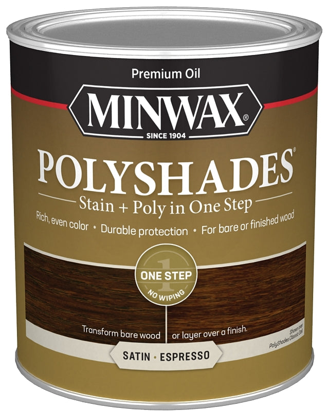 MINWAX Minwax PolyShades 613970444 Stain and Polyurethane, Satin, Liquid, Espresso, 1 qt PAINT MINWAX