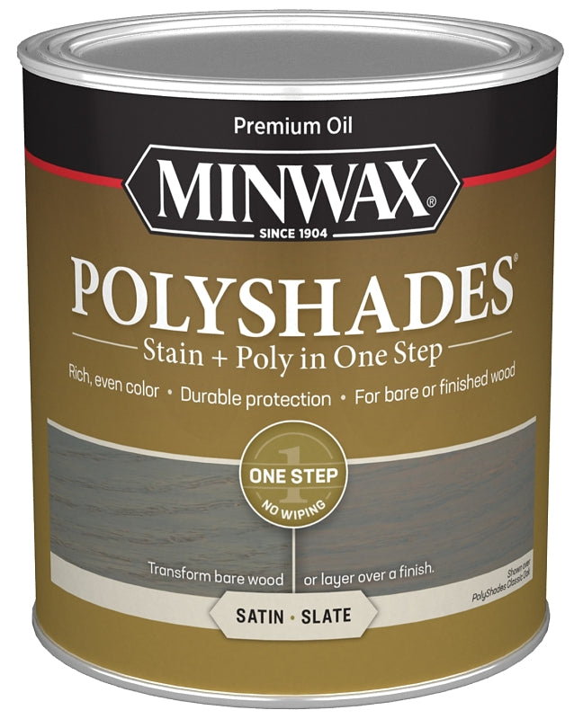 MINWAX Minwax PolyShades 613984444 Interior Wood Stain, Satin, Slate, Liquid, 1 qt