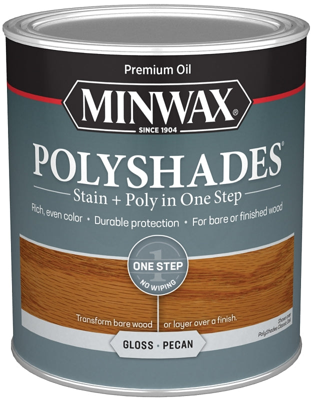 MINWAX Minwax 61420444 Waterbased Polyurethane Stain, Oil, Water Base, Pecan, Gloss, 1 qt Can, 0.9 Specific Gravity PAINT MINWAX