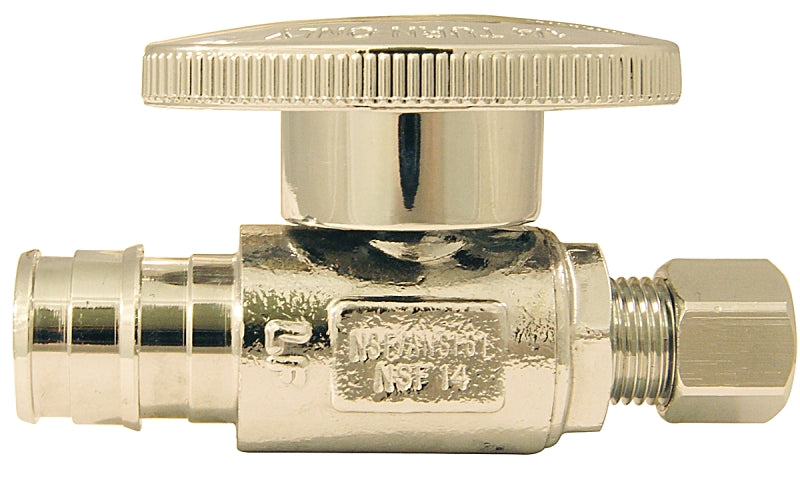 APOLLO Apollo EPXVS1214C Straight Stop Valve, 1/2 x 1/4 in Connection, PEX x Compression, 200 psi Pressure, Brass Body
