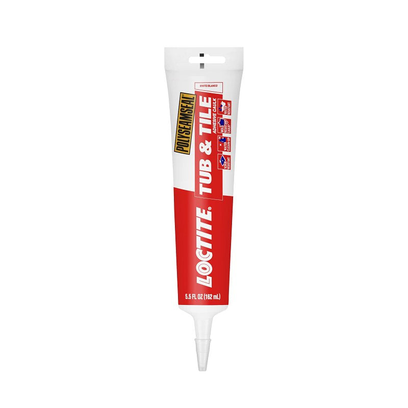 LOCTITE Loctite 2138420 Tub and Tile Adhesive Caulk, White, 1 to 14 days Curing, 20 to 170 deg F, 5.5 oz Tube PAINT LOCTITE