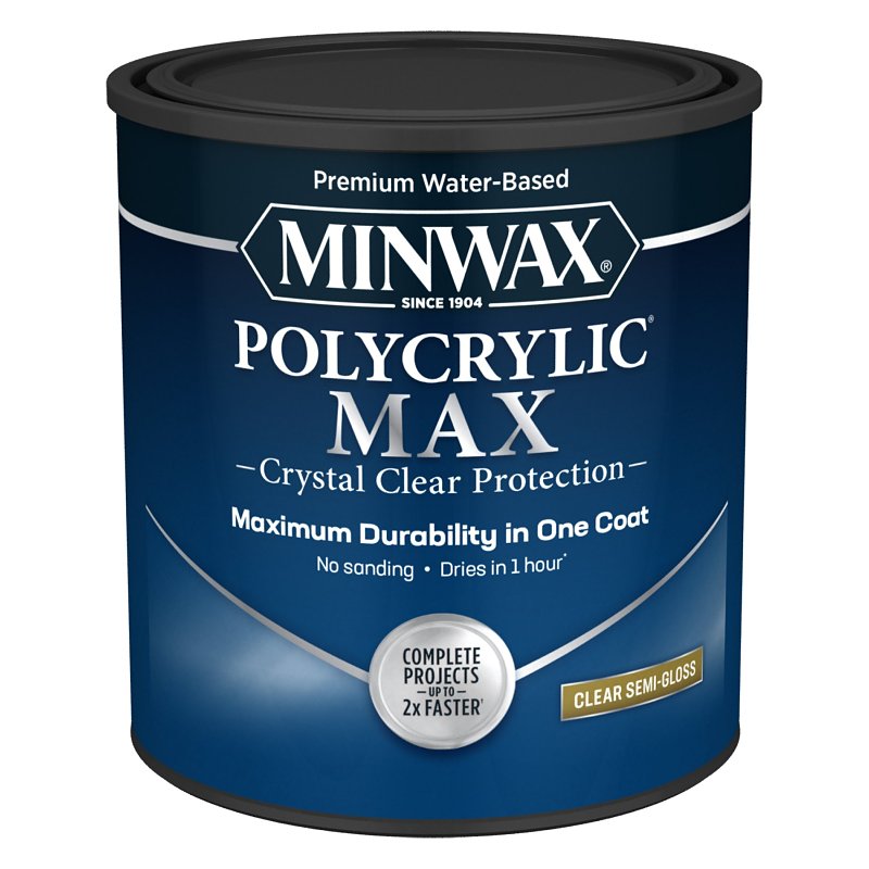 MINWAX Minwax Polycrylic 622225555 Interior Wood Stain, Semi-Gloss, Clear, Liquid, 1 qt PAINT MINWAX