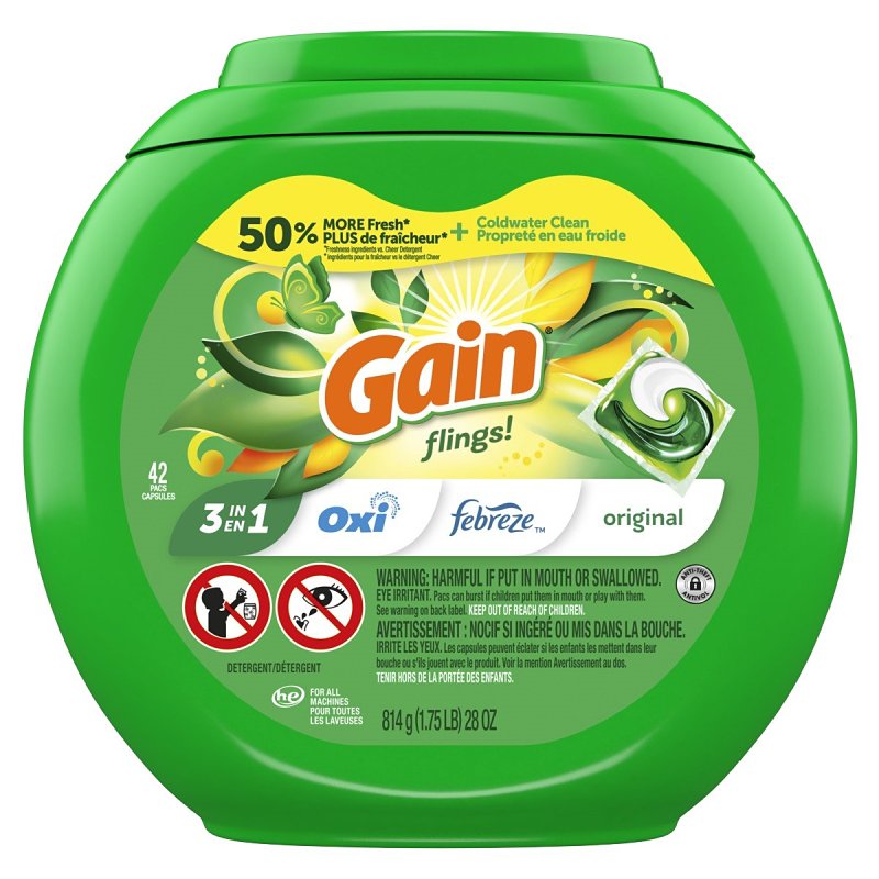 GAIN Gain 994 Laundry Detergent Pod, 42, Liquid, Original